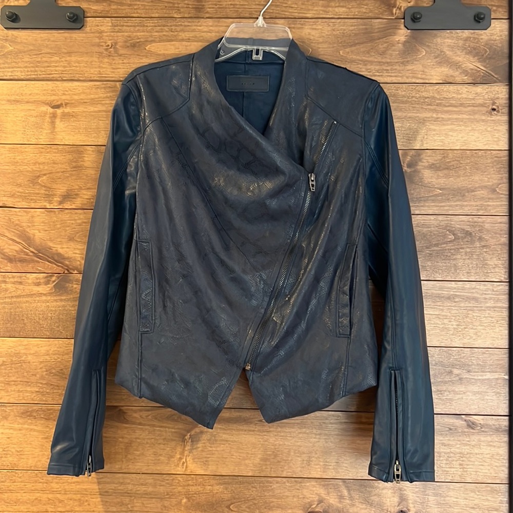 Blue Faux Leather Anthropologie Jacket